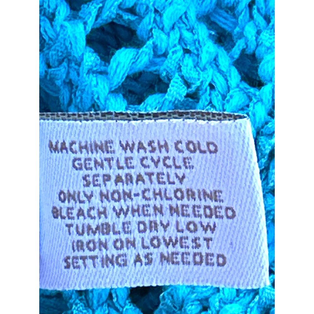 Chicos Halo Open Knit Riviera Pullover Aqua Blue Short Sleeve Sweater Top Size 0 - Picture 6 of 9